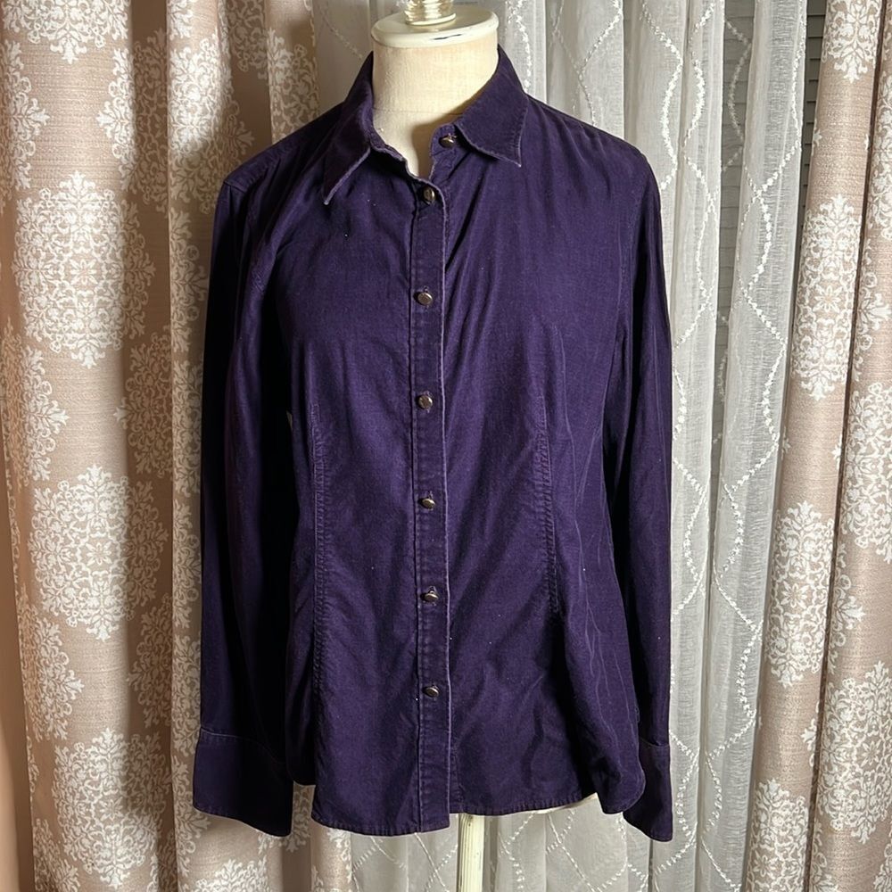 Talbots Corduroy Button Down Shirt – Women’s Medium – Deep Purple – 100% Cotton
